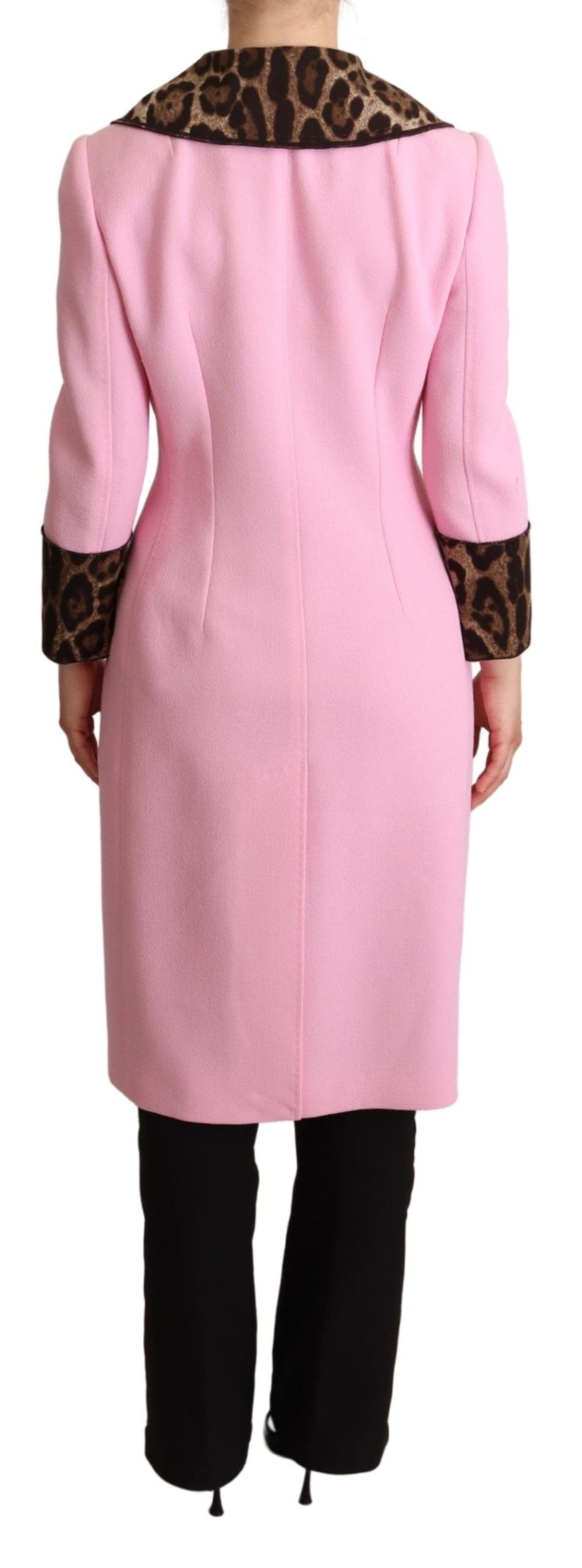 Dolce & Gabbana Pink Leopard Wool Trenchcoat Jacket